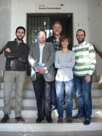 De izda. a dcha., Antonio Gomera (UCO), Omar Marroquín (USAC), José Humberto Figueroa (USAC), Clara Guijarro (UCO) y José Emilio Aguilar (UCO).   