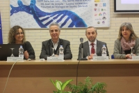 De izquierda a derecha: Carmen Ruiz Roldán (vicedecana de Planificación y Coordinación de la Facultad de Ciencias de la Universidad de Córdoba), Juan Pérez Guerrero (alcalde de Lucena), Manuel Gonzalo Navas Cortés (director del IES Juan de Aréjula) y  Mª Carmen Cardo Jalón (delegada de la OEB de Andalucía)